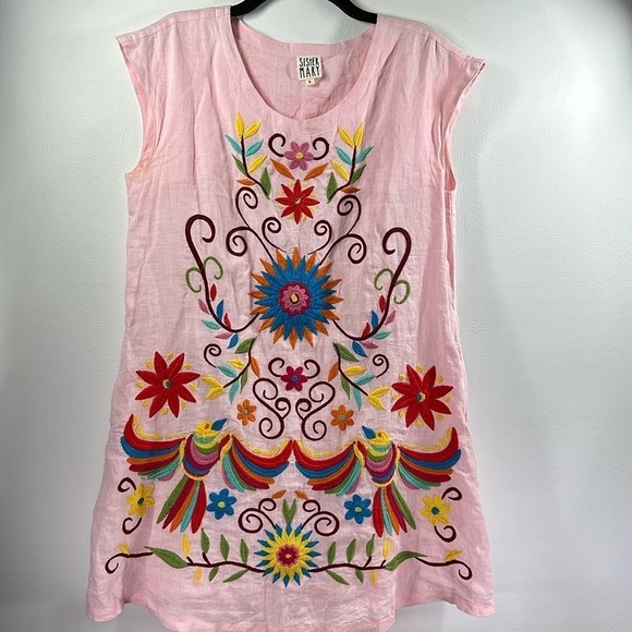 Sister Mary Mexican-Inspired Cotton Linen Embroidered Dress, S Women Sister Mary Mexican-Inspired Cotton Linen Embroidered Dress, S Women